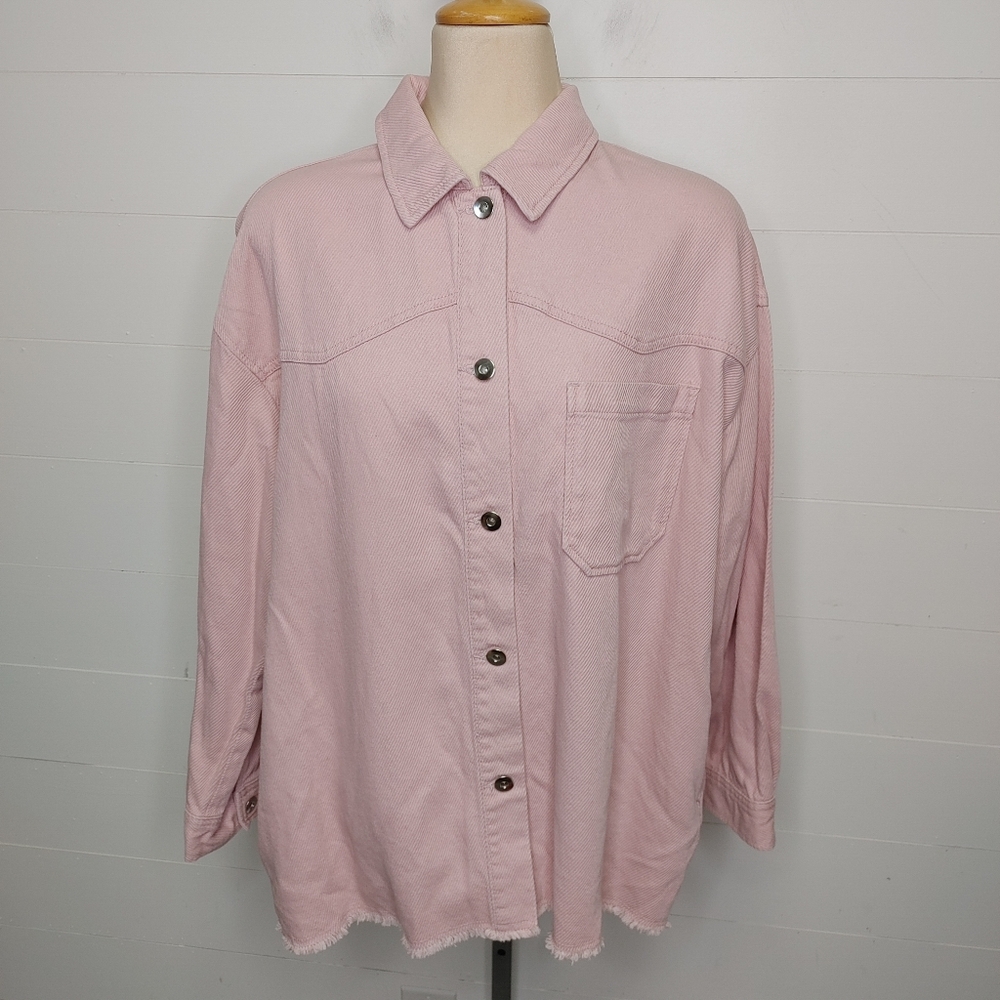 Zara pink corduroy fringe hem jacket L